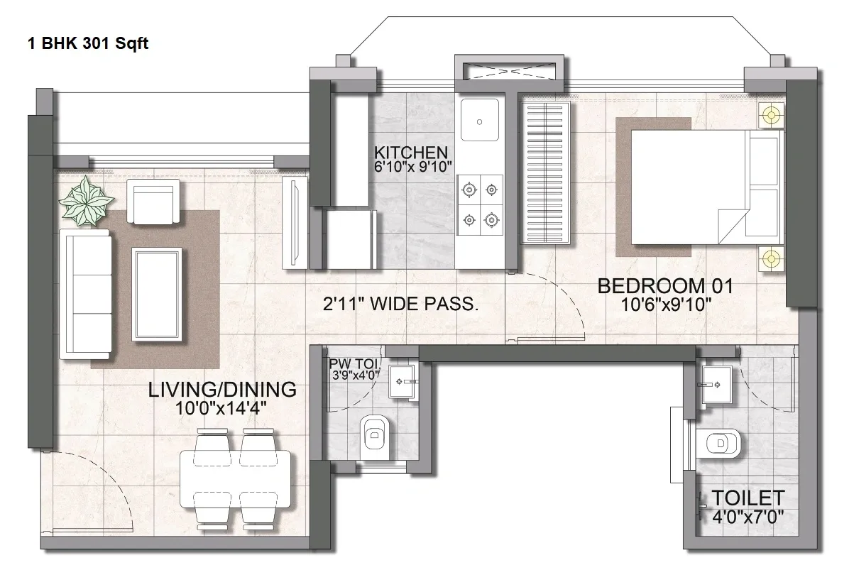 Unit plan - 301 sq.ft.