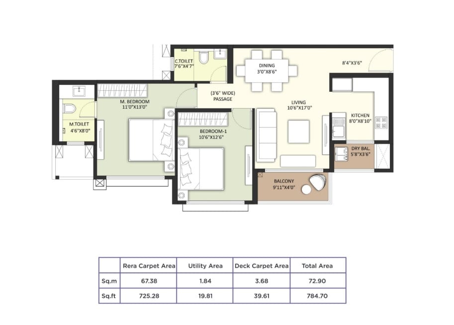 Shapoorji Joyville Vyomora Unit plan - 785 sq.ft.