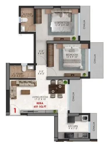 Vaibhavlaxmi Rhythm 51 Unit plan - 601 sq.ft.