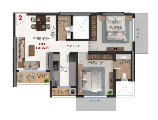 Vaibhavlaxmi Rhythm 51 Unit plan - 665 sq.ft.