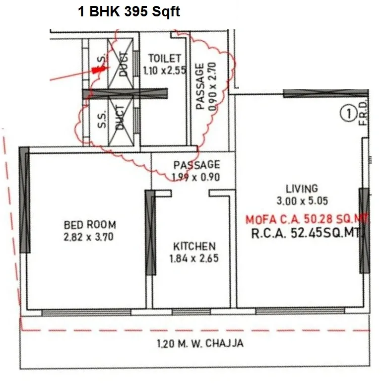 Atom Flamingo Enclave Unit plan - 395 sq.ft.