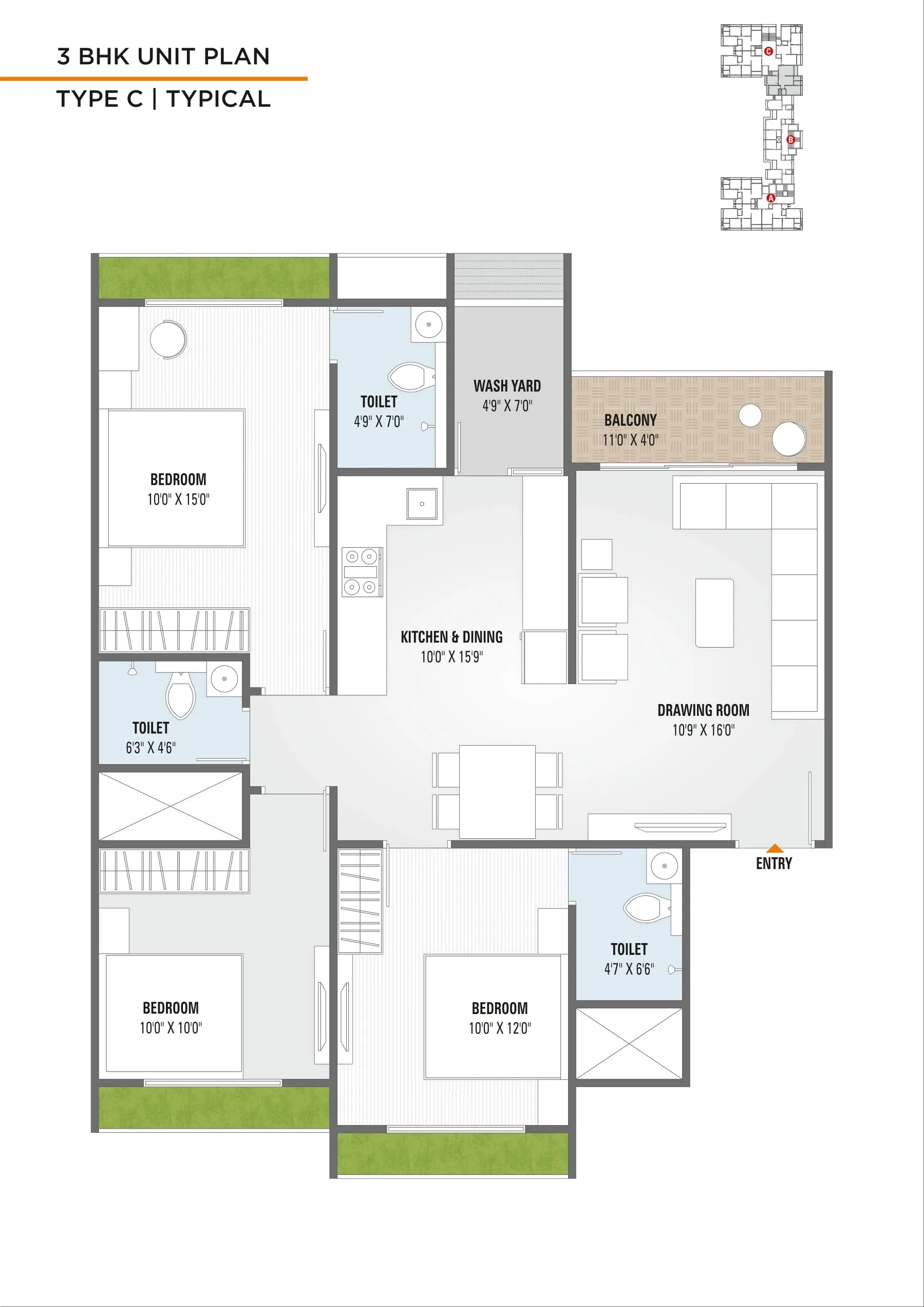 Sarva One26 Unit plan - 927 sq.ft.