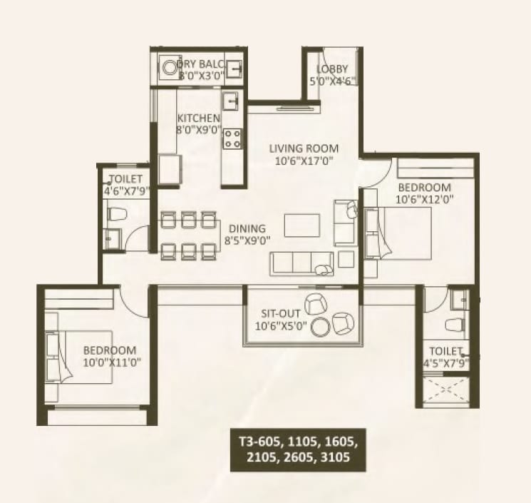 Saheel Luxton Unit plan - 778 sq.ft.