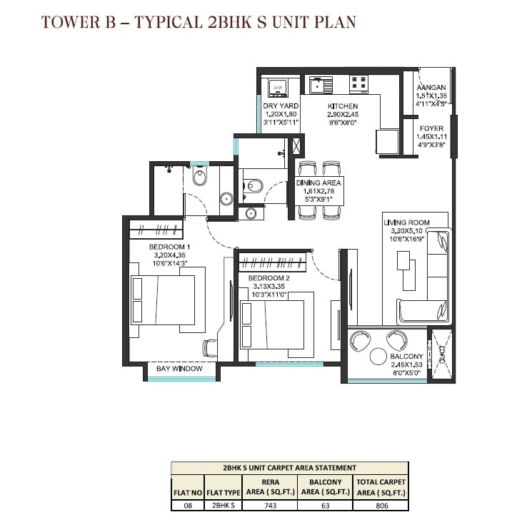 Jhamtani Ace Ayodhya Unit plan - 806 sq.ft.