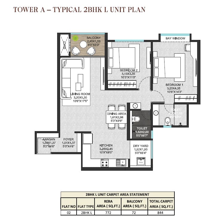 Jhamtani Ace Ayodhya Unit plan - 844 sq.ft.