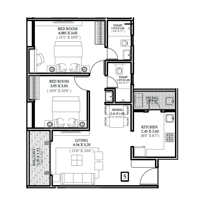 Shriram Nyra Unit plan - 727 sq.ft.