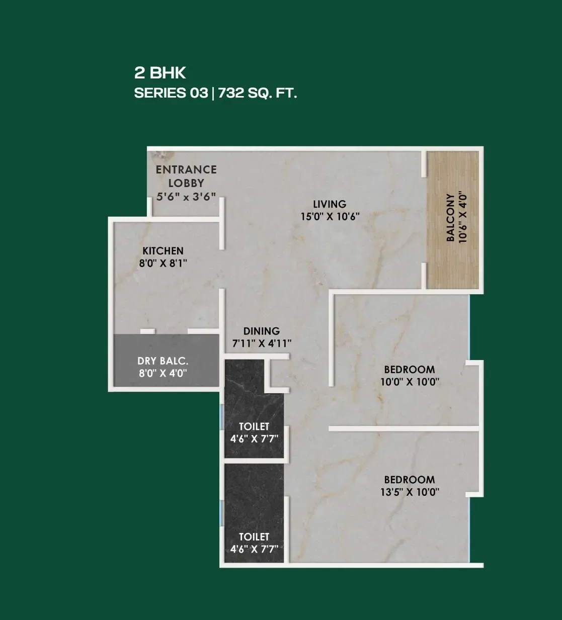 Shriram Nyra Unit plan - 732 sq.ft.