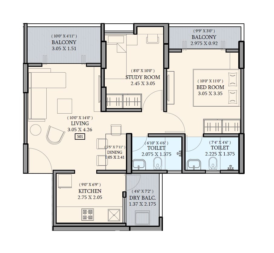 Nivasa Ananya Unit plan - 652 sq.ft.
