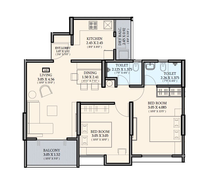 Nivasa Ananya Unit plan - 712 sq.ft.