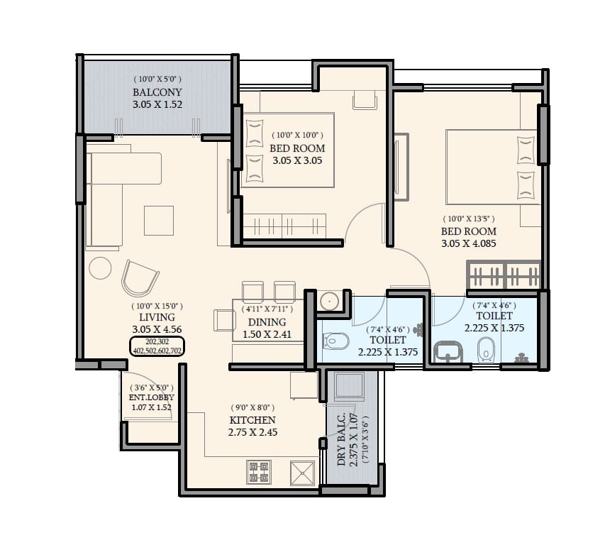 Nivasa Ananya Unit plan - 723 sq.ft.