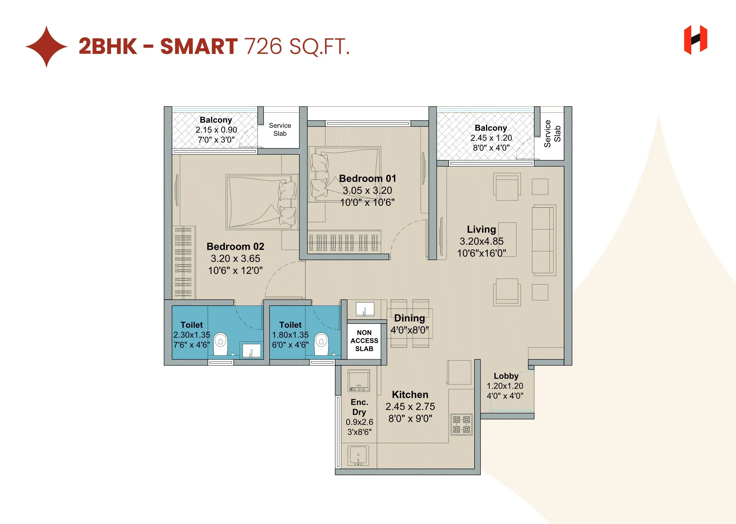 Unit plan - 726 sq.ft.