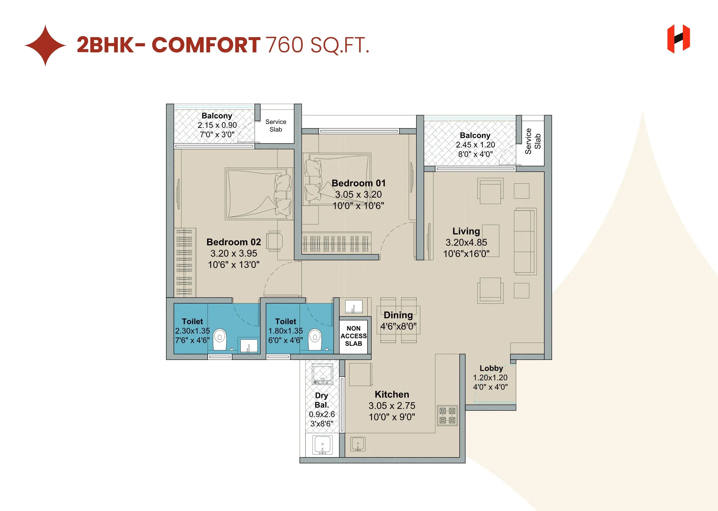 Sentosa Harico Divaam Unit plan - 760 sq.ft.
