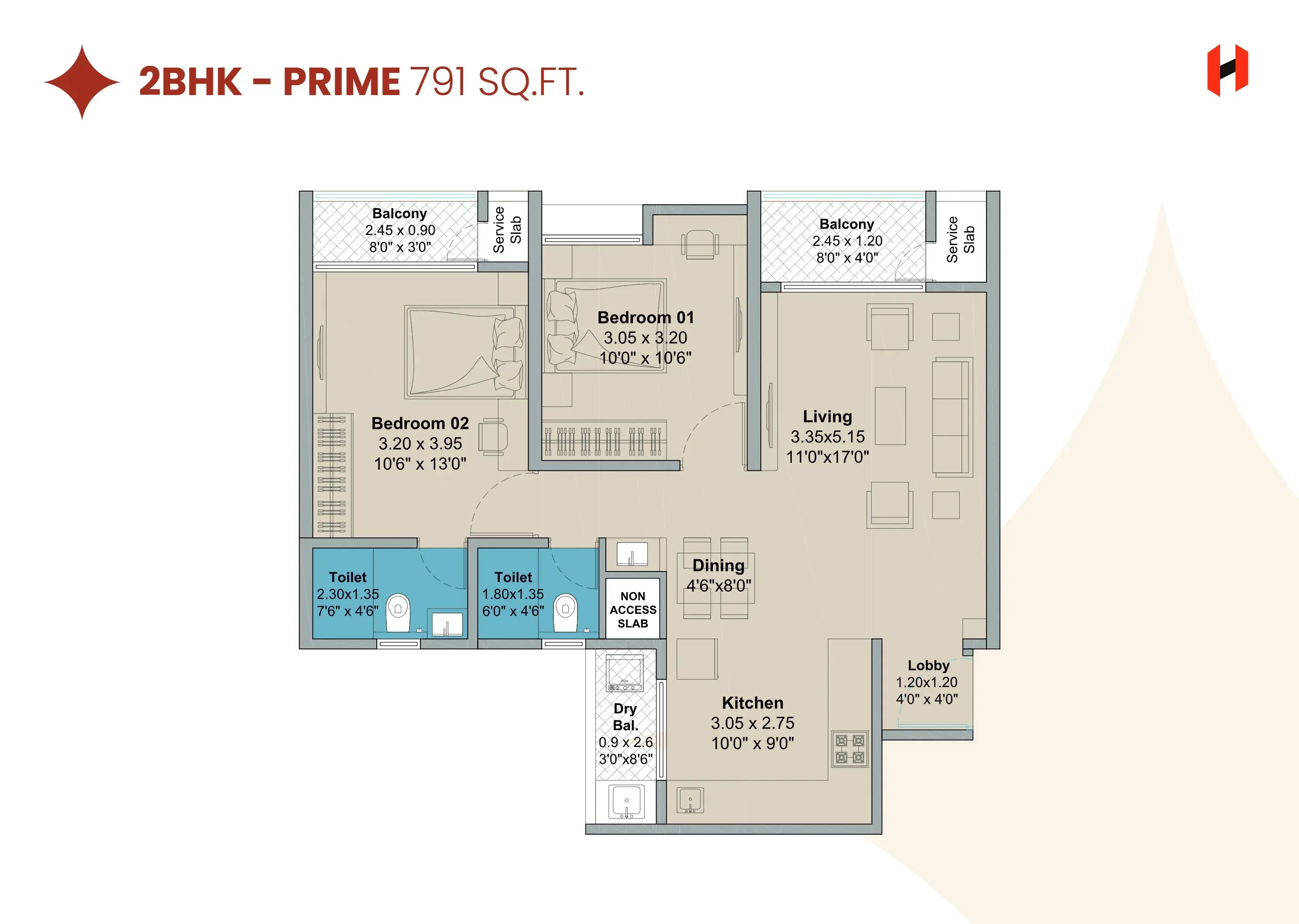 Sentosa Harico Divaam Unit plan - 791 sq.ft.