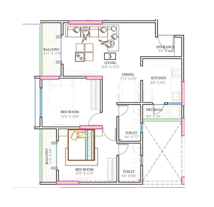 Triaa Nesterra Unit plan - 820 sq.ft.