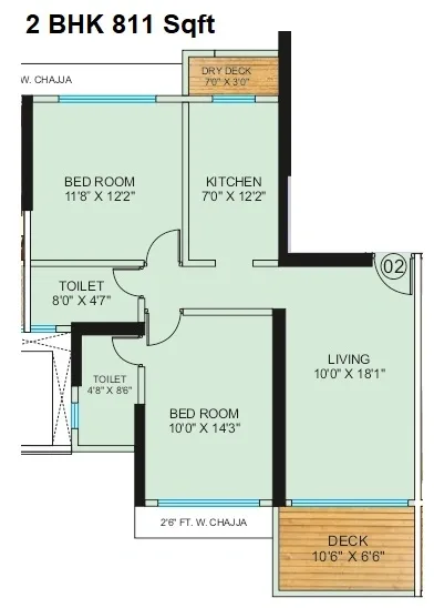 Neelam Superbia Unit plan - 811 sq.ft.
