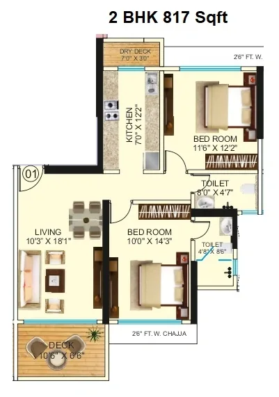 Neelam Superbia Unit plan - 817 sq.ft.