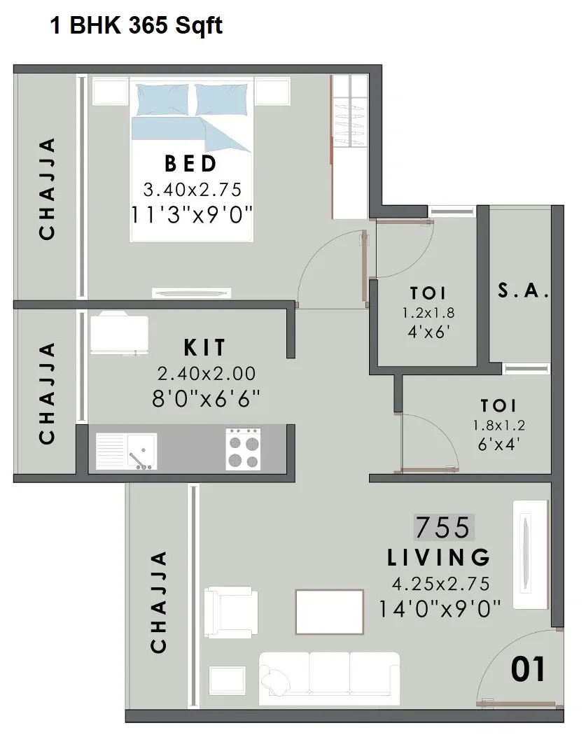 Unit plan - 365 sq.ft.