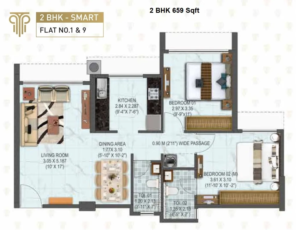 Unit plan - 659 sq.ft.
