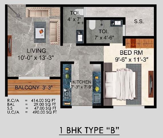 Unit plan - 490 sq.ft.