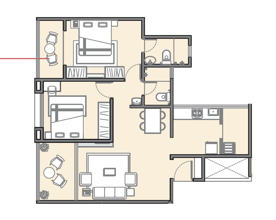 Gulmohar Esteban Unit plan - 808 sq.ft.