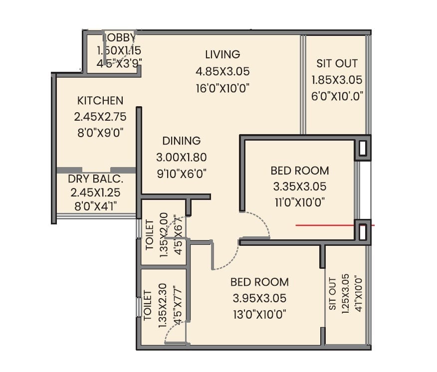 Gulmohar Esteban Unit plan - 812 sq.ft.