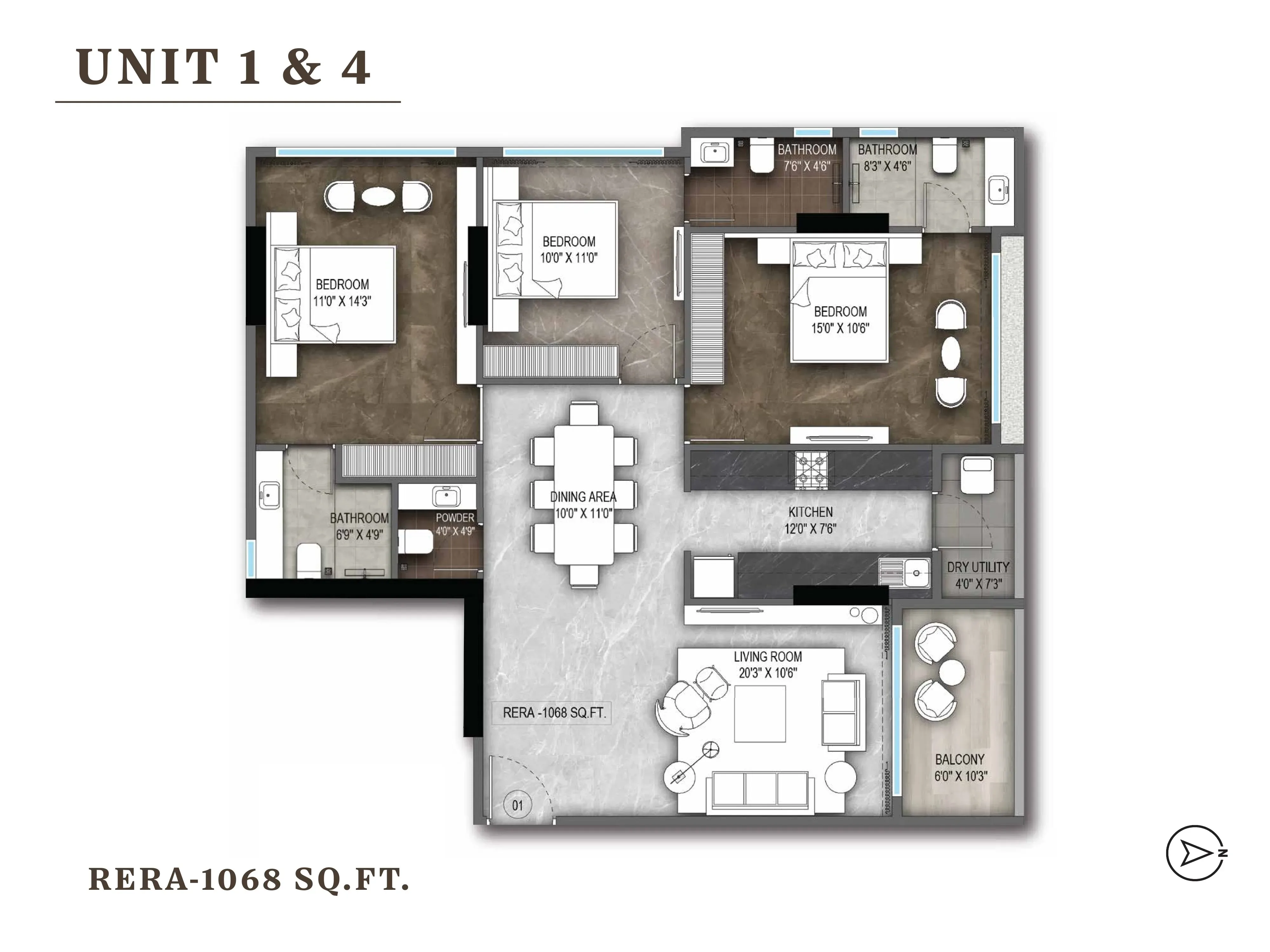 Unit plan - 1068 sq.ft.