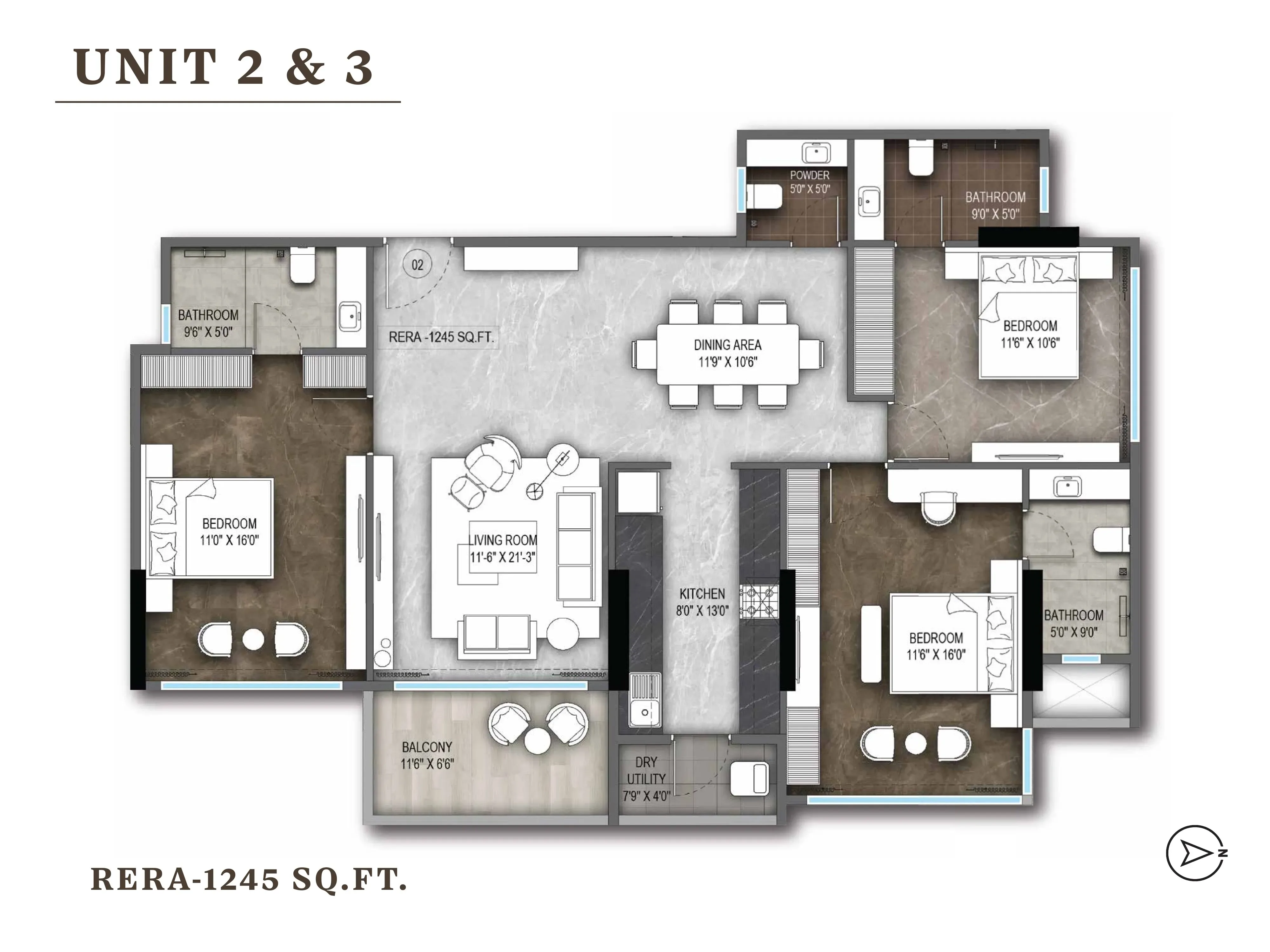 Roswalt Ryla Unit plan - 1245 sq.ft.