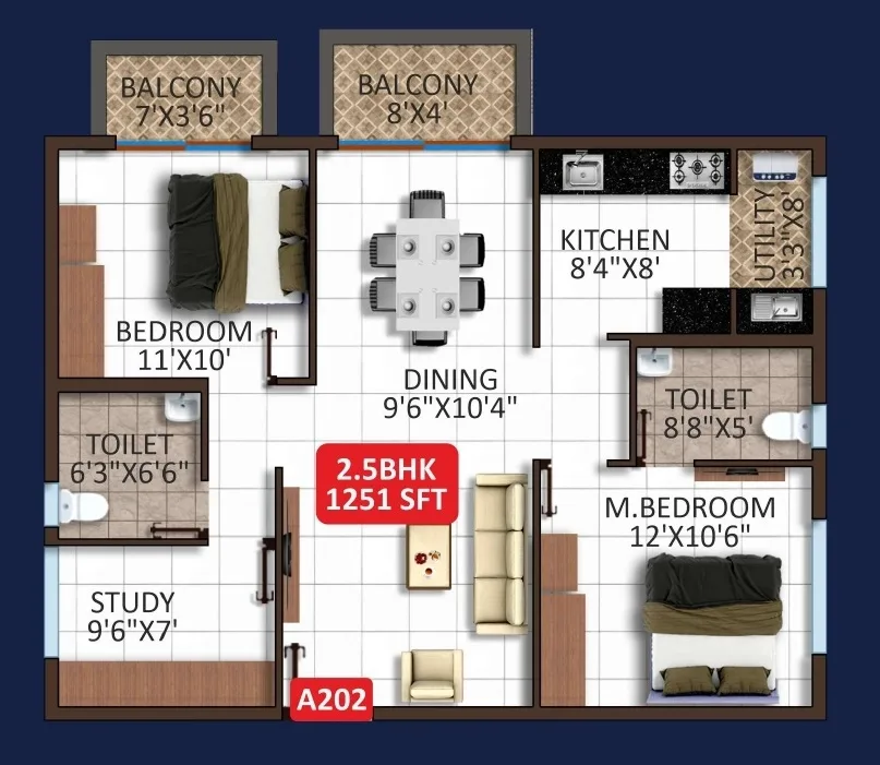 Unit plan - 838 sq.ft.