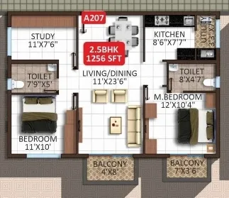 Aditi Northstar Unit plan - 851 sq.ft.
