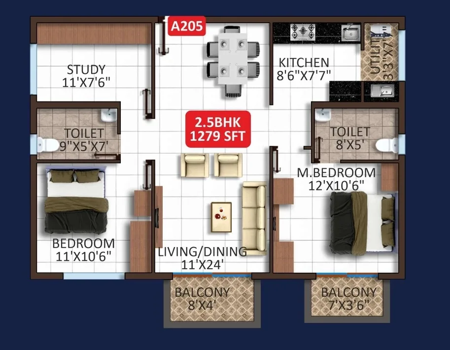 Aditi Northstar Unit plan - 856 sq.ft.
