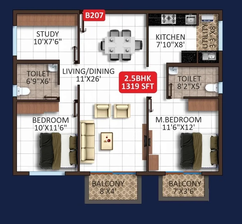 Aditi Northstar Unit plan - 883 sq.ft.