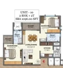 Meenakshi High Life Towers Unit plan - 674 sq.ft.