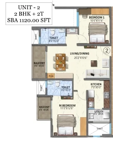 Meenakshi High Life Towers Unit plan - 684 sq.ft.