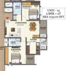 Meenakshi High Life Towers Unit plan - 719 sq.ft.