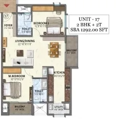 Meenakshi High Life Towers Unit plan - 801 sq.ft.