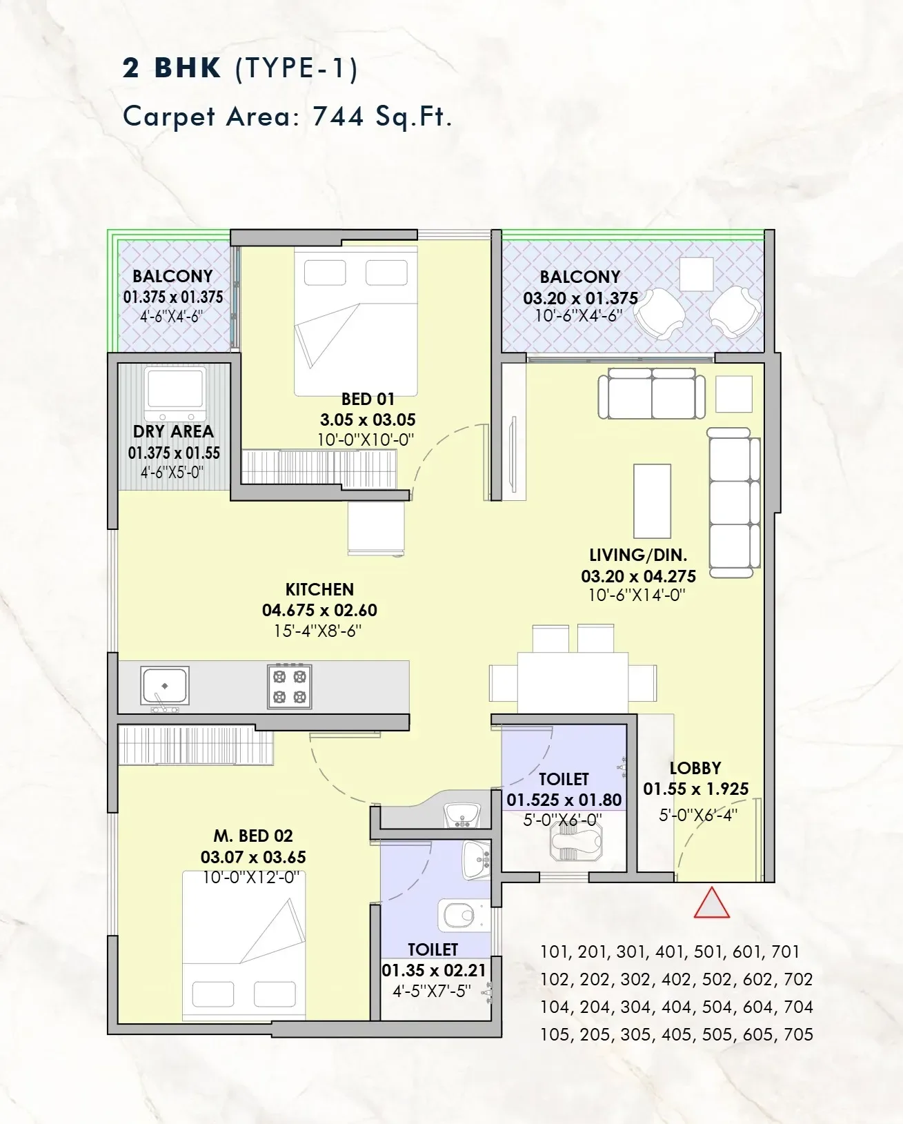 Vision Ekaan Unit plan - 744 sq.ft.