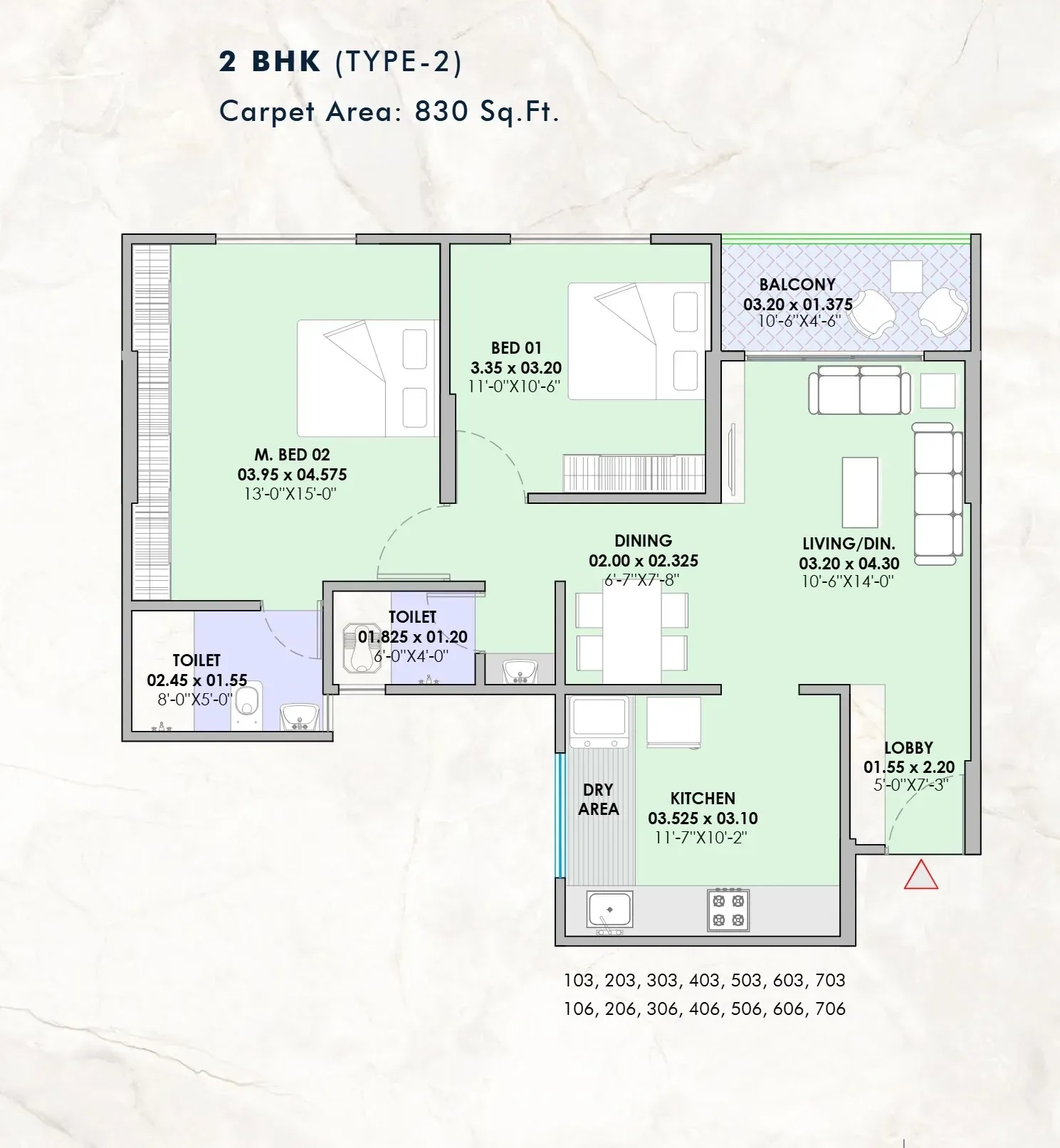Vision Ekaan Unit plan - 830 sq.ft.