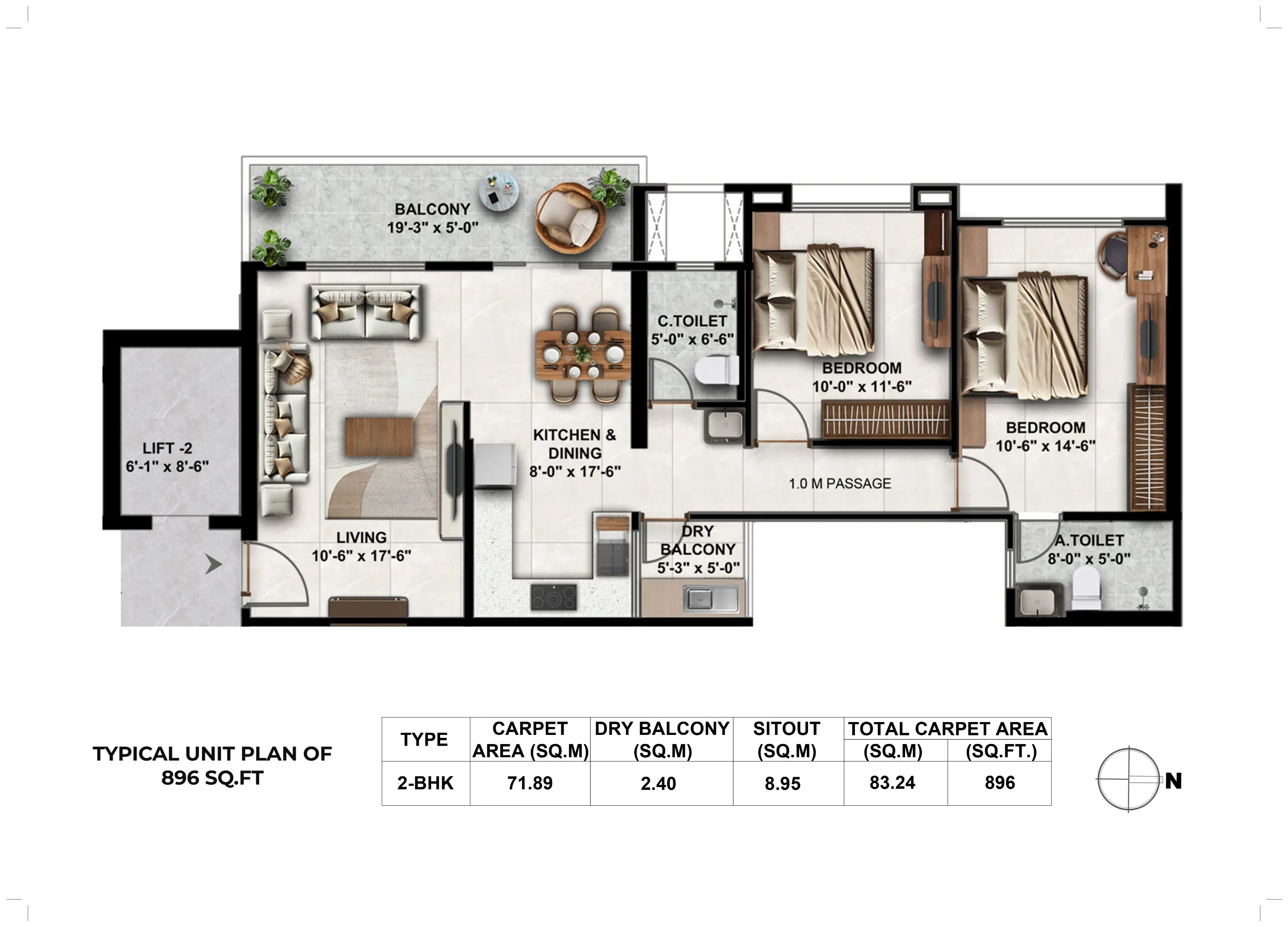 Unit plan - 896 sq.ft.