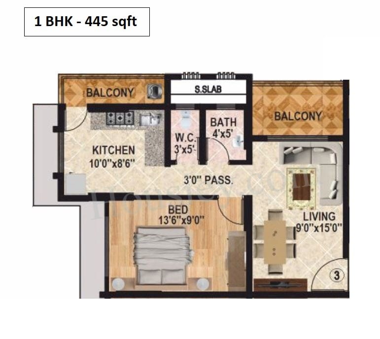 Sanghvi S3 EcoCity Sky Green Unit plan - 455 sq.ft.