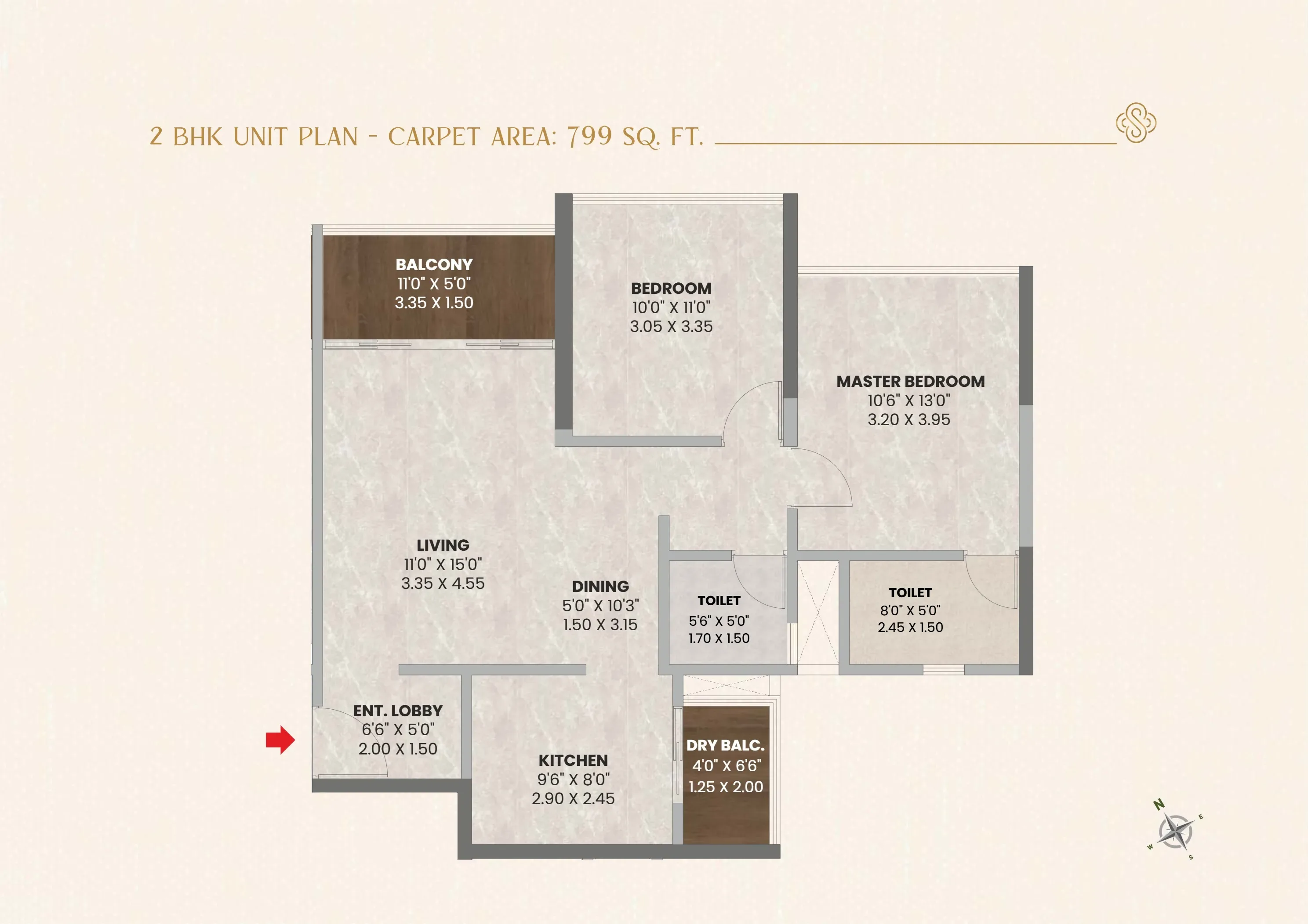 Venkatesh Serenique Unit plan - 799 sq.ft.