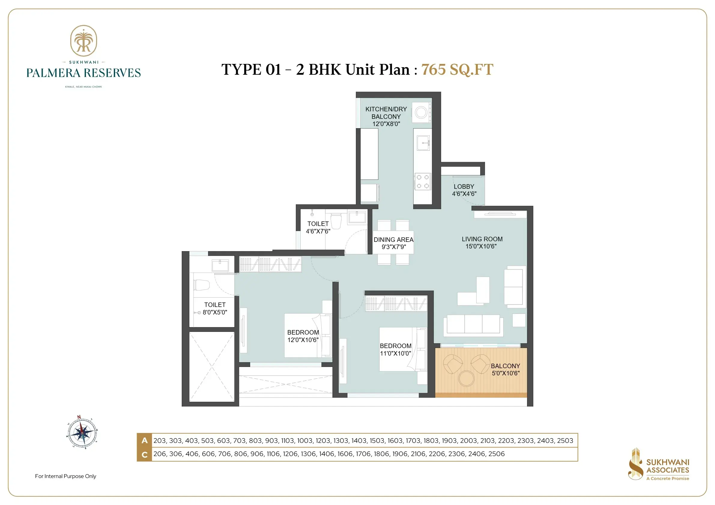 Sukhwani Palmera Reserves Unit plan - 765 sq.ft.