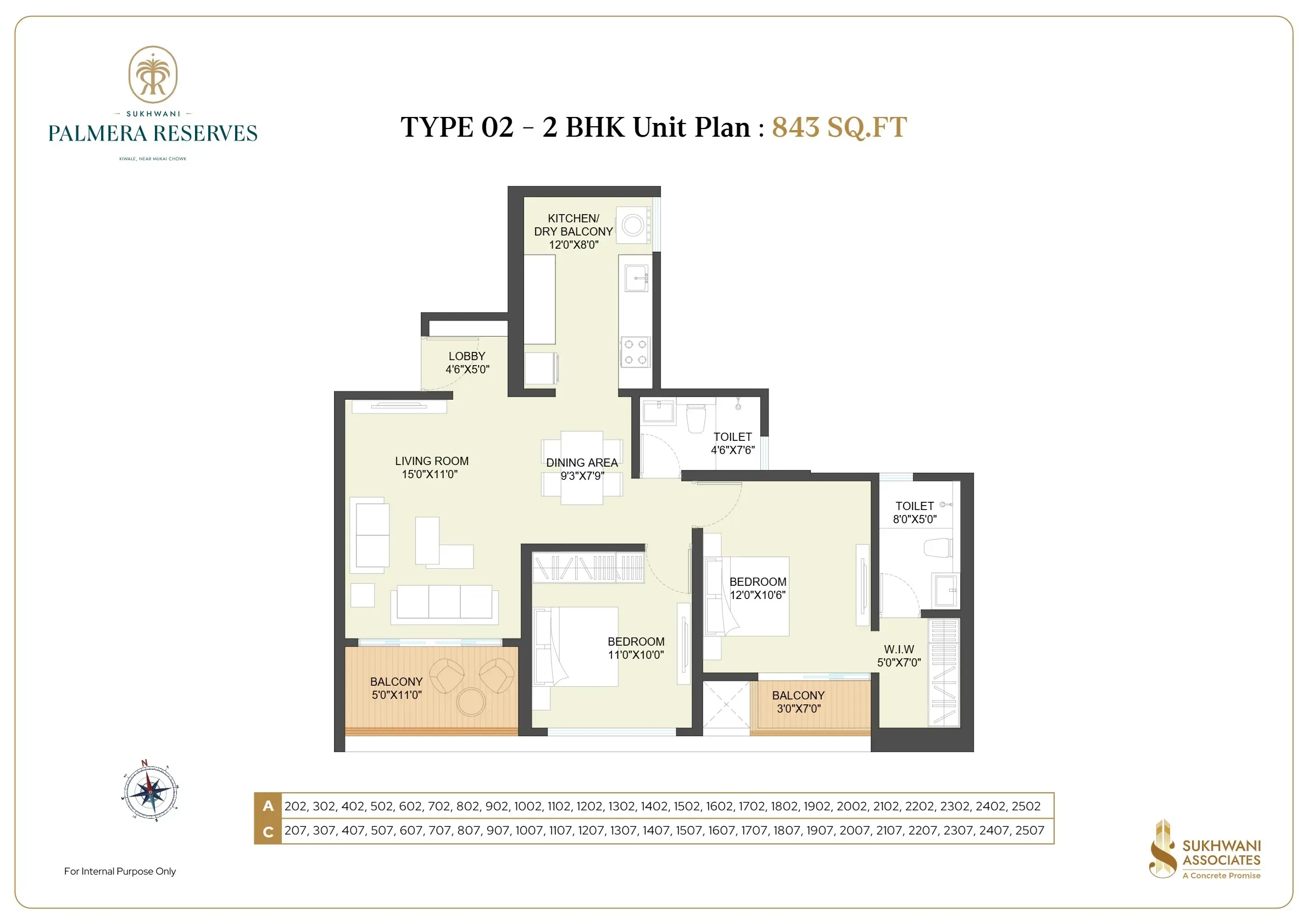 Sukhwani Palmera Reserves Unit plan - 843 sq.ft.