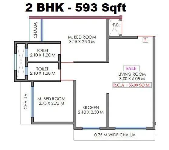 Unit plan - 593 sq.ft.