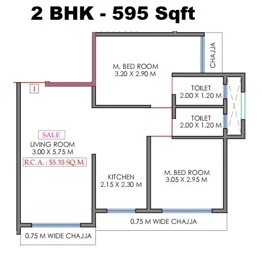Laxmi Om Shubhchintak Unit plan - 595 sq.ft.