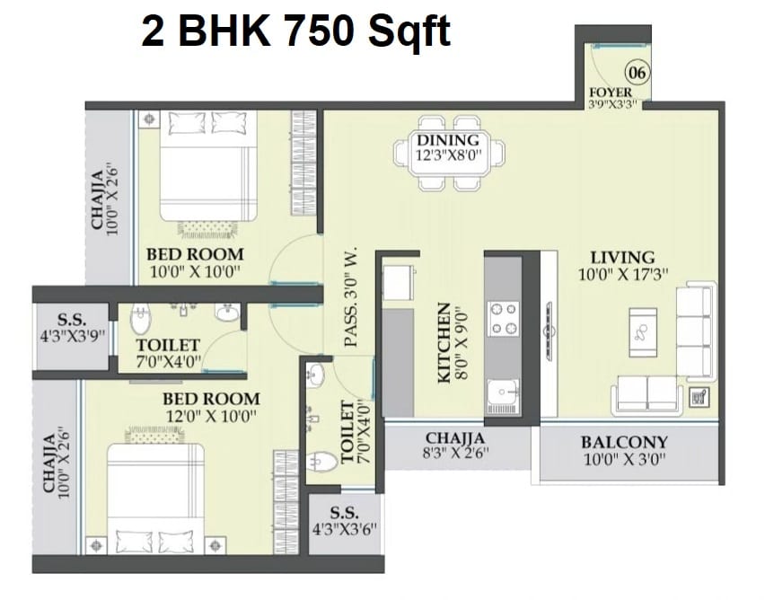 Satyam Skydeck Unit plan - 750 sq.ft.