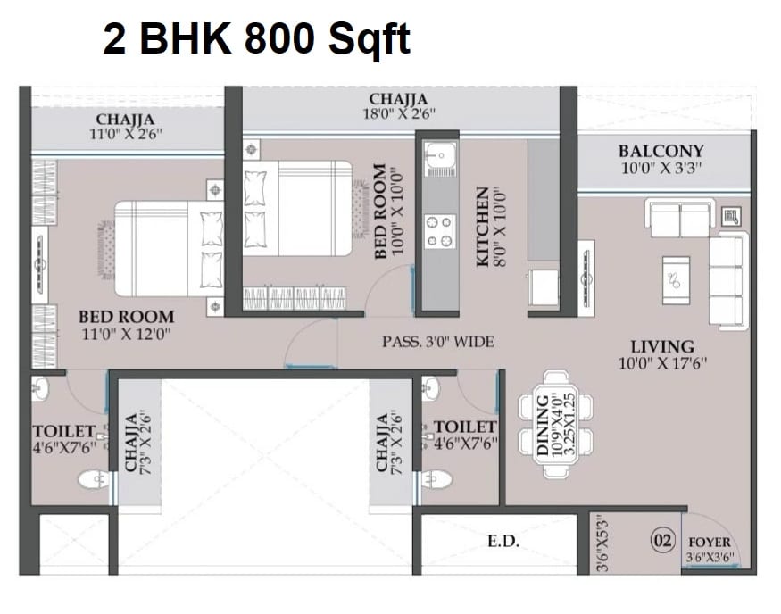 Satyam Skydeck Unit plan - 800 sq.ft.