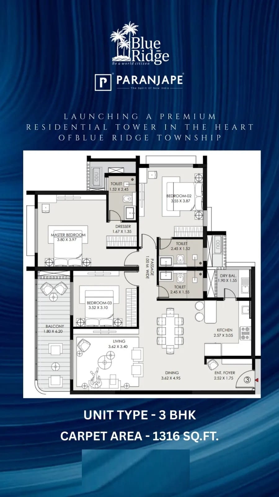Paranjape Promenade Unit plan - 1316 sq.ft.