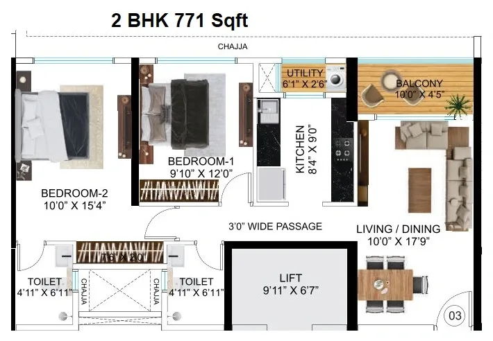 Neelam CKV Signature Residences Unit plan - 771 sq.ft.