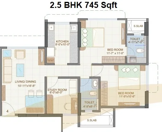 Unit plan - 745 sq.ft.