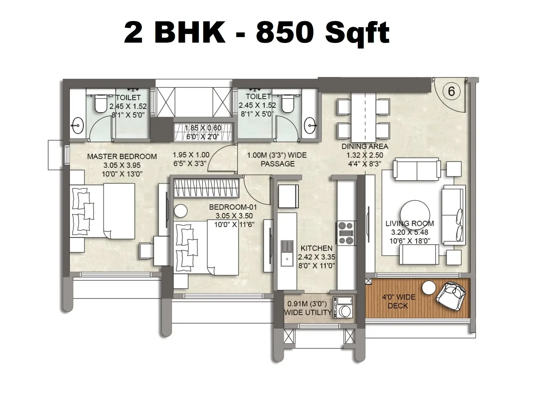 Kalpataru Elaara Unit plan - 850 sq.ft.